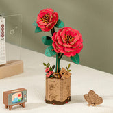 Rolife Rowood Red Camellia DIY Wooden Flower 3D Puzzle